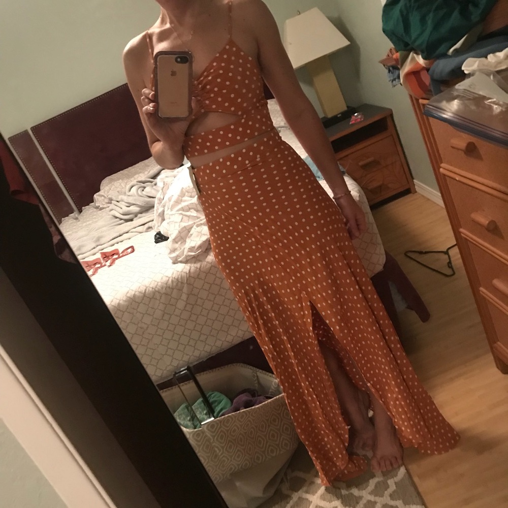Flynn Skye Rust/White Polka Dot Cutout Skirt Set